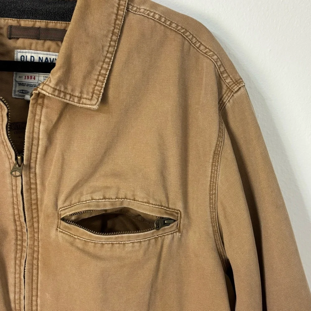 Vintage Y2K Old Navy Tan Canvas Chore Barn Jacket Mens L Fleece Lined Utility‎